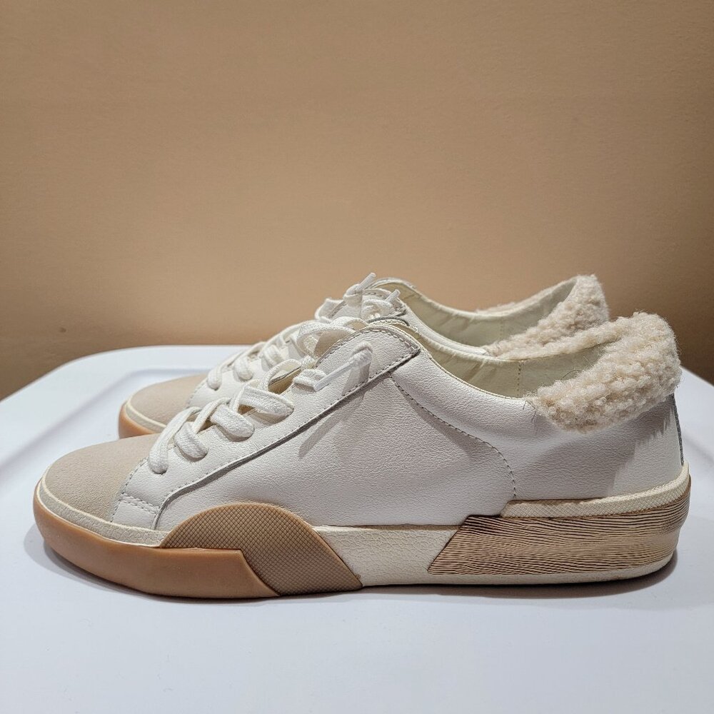 Dolce Vita Zina Plush Sneaker, White/Tan Leather, Size 9, NWT